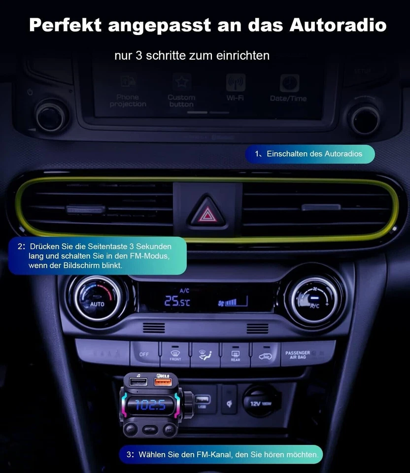 FM Transmitter Bluetooth für Auto Radio Adapter Schnellladegerät Universal F212 - Bild 4 von 4