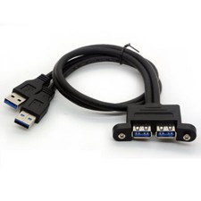 USB 3.0 2 Port Extension Male to Female Adapter w Screw Panel Mount Cable Cord