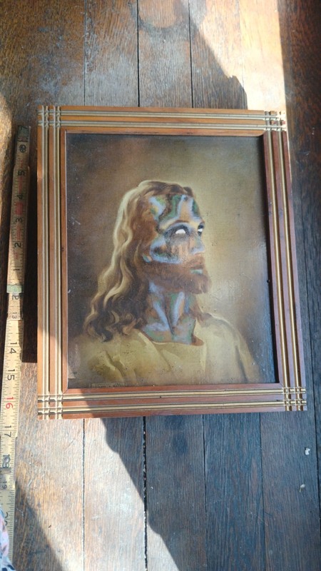 Easter Jesus Zombie 1941 vintage Last Rights Box Painting w GLOW IN DARK eyes