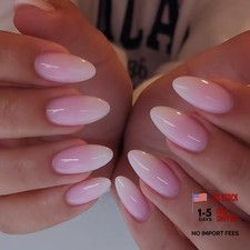 Press On Nails - Medium Almond French Tip - Glossy - Full Pink White Gradient