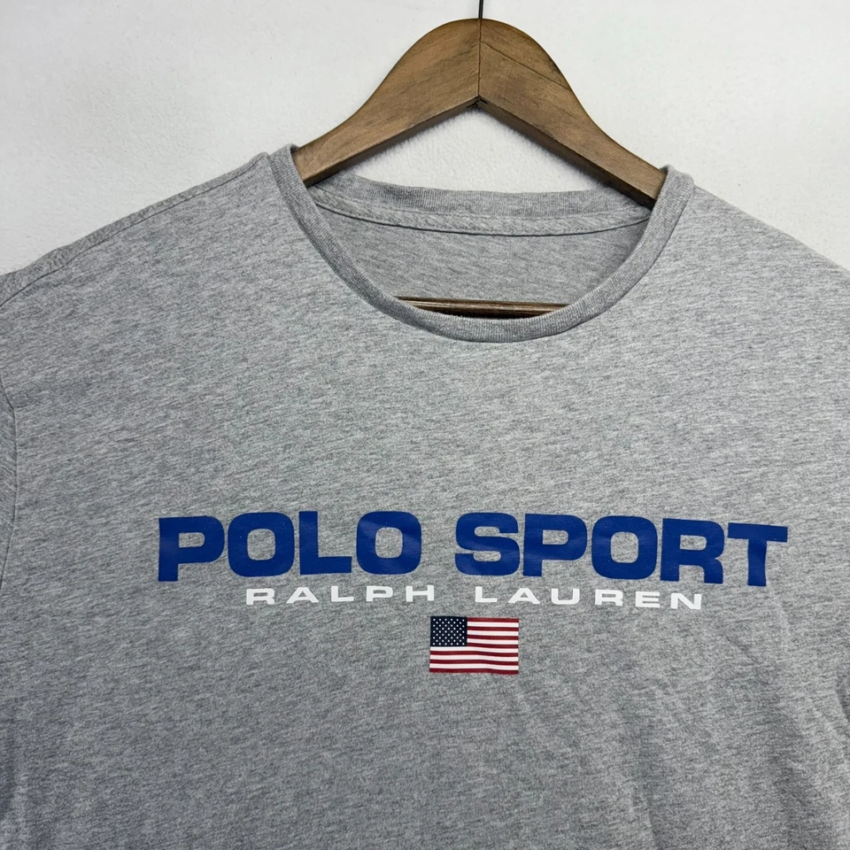 Polo Sport Ralph lauren Shirt men's XL Gray Spellout Single Stitch Flag Retro - Image 2 of 4