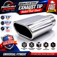 Stainless Steel Exhaust Tip Pipe Rolled Oval Slant 2.5 Inlet - 5.5 X 3 Outlet