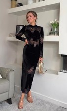 ZARA WOMAN NWT FW25 BLACK VELVET LACE DRESS SIZE XS REF:2157/244/800