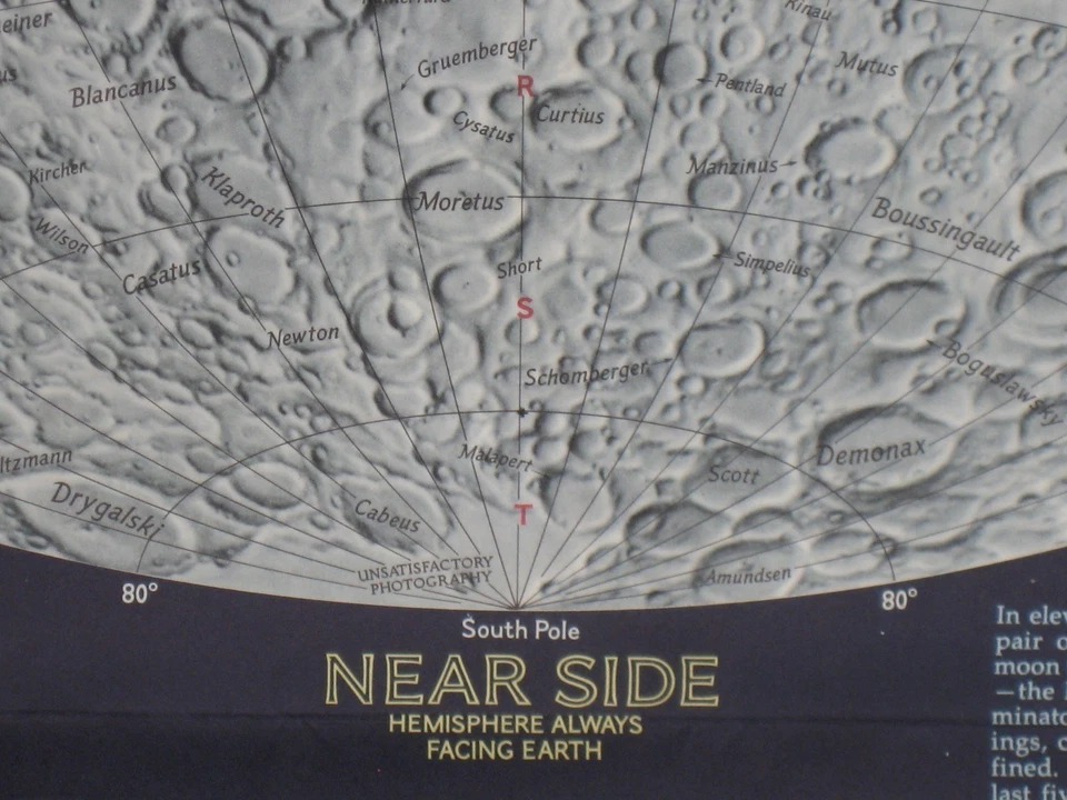 1969 Lunar Landing Map EARTH'S MOON Apollo Mission NASA Index Craters Mountains - Image 3 of 4