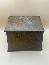 Antique Wood Pyrography Square Collars and Cuffs Box - Poinsettia Christmas