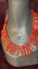 Natural Red Branch Coral Graduated Stick Twig Statement Necklace