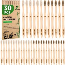30pc Bamboo Toothbrushes BPA Free Soft Bristles Eco-Friendly Natural Wooden Bulk