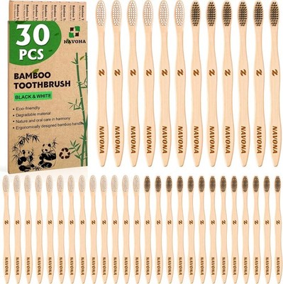 30pc Bamboo Toothbrushes BPA Free Soft Bristles Eco-Friendly Natural Wooden Bulk