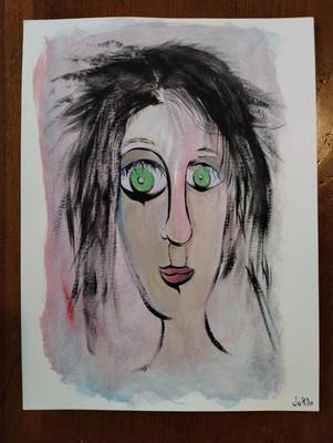 WATERCOLOR EXPRESSIONISM GIRL PAINTING ON CANSON 140LB PAPER..9 X 12 BY: JORDO 