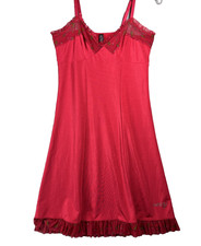 Victorias Secret Mini Slip Chemise Large Red Babydoll Lace Trim Satin Stretch