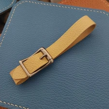 Straw Yellow French Goatskin Leather Vintage Pocket Watch Fob Strap&Solid Buckle