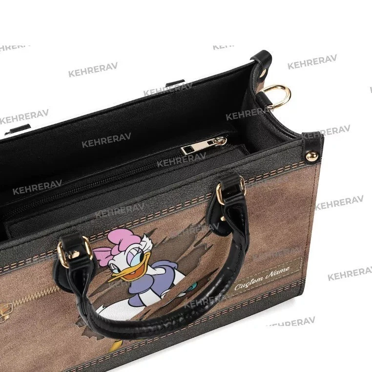 Personalized Daisy Duck Leather Handbag, Daisy Duck Lovers Shoulder Bag Gift