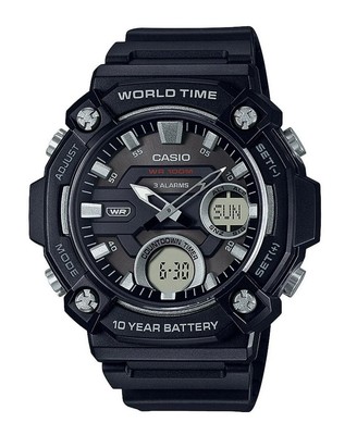 Casio AEQ120W-1AV, Telememo 30 Watch, 100M, 3 Alarms, Chronograph, World Time