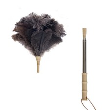 Aldwin Ostrich Feather Duster with Extension Pole Up to 43 inch, Genuine Gray