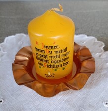 Kerze mit dekorativem Ständer, kupferfarben, Hoffnung, Spruch, Rarität, Antik