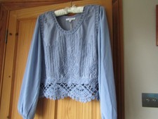 NWT - Next XL - airform blue top, silky sleevesm embroidered front, cropped G3