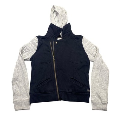 Billabong Two-Toned Hooded Girls Moto Gray Asymmetrical Zip Fleece Jacket Medium