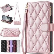 For Samsung Galaxy S26 S25 S24 S23 Wallet Flip Stand Card Case Zipper Crossbody