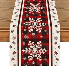 Artoid Mode Buffalo Plaid Snowflakes Christmas Table Runner, Seasonal Winter Kit