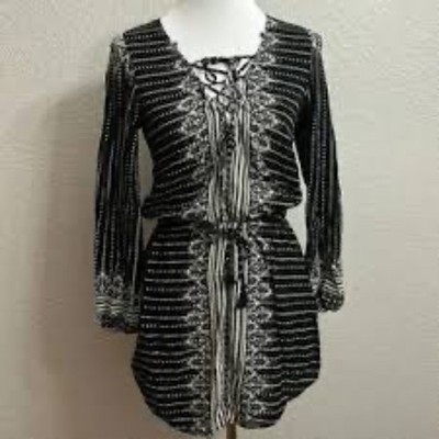 Ripcurl Dress Coverup Womens Small Black Floral Lace Up Beach Surfer Chic Boho