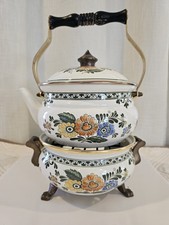 Teiera floreale smaltata ASTA vintage con piatto sfregamento abbinato dalla Germania