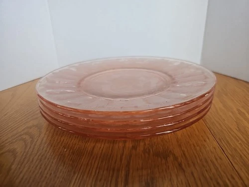 Pink Poinsettia Pattern Depression Glass 8" plates, set of 4