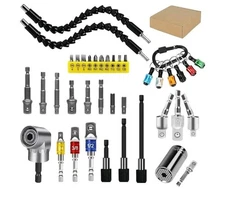 Heavy-Duty 38-Piece Drill Bit Set: Flexible Extensions & Rotatable Socket Kit