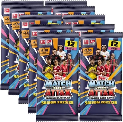 Topps Match Attax 2025/26 Bundesliga - 10 Booster Packs 120 Fussball Karten NEU