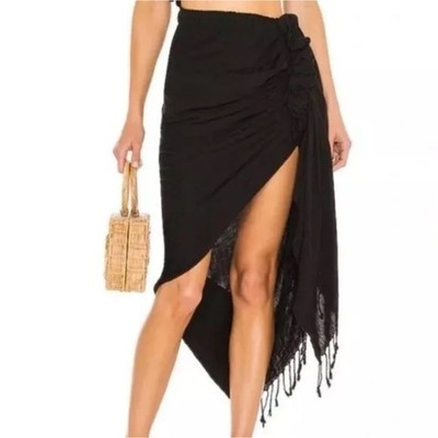 Just Bee Queen  Asymmetrical High-Low Fringe Detail Tulum Skirt Black Size S NWT