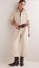 Free People We The Free Golden Days Jumpsuit Size Medium Ivory Denim Overalls