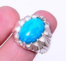 Larimar 925 Sterling Silver Unisex Solitaire Ring s.9 R7916-18 A38