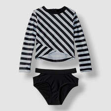 Appaman Kids Black White Striped Oceana Long Sleeve SPF Protection Set Sz 8