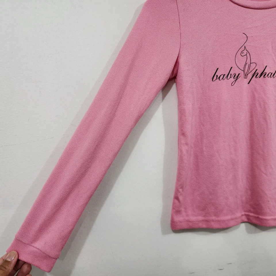 Baby Phat Girls Logo Long Sleeve Baby Tee Pink Knit Size 14 Vintage Y2K Stretch - Image 4 of 4