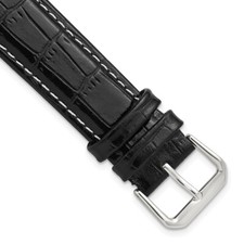 DeBeer 19mm Black Crocodile-Style Grain w/ White Stitching Band