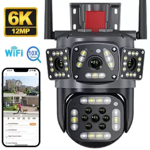 10X Zoom 12MP WIFI IP Outdoor Cameras Three Lens Three Screen Camera 6K PTZ CCTV - Picture 2 of 16