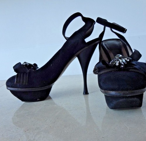 1K Auténtico MARNI MARRÓN OSCURO Gamuza CRISTAL BROCHE ZAPATOS Noche Plataforma BOMBAS - Imagen 4 de 11