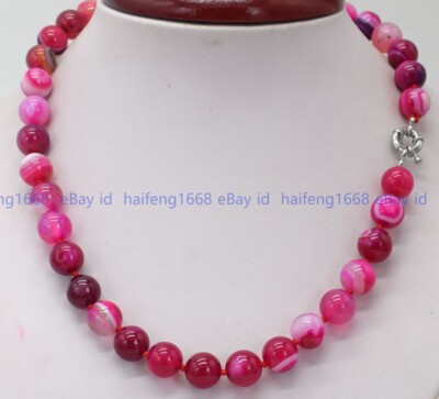 Mode 6-14mm Natürlich Rosa Streifen Achat Edelsteine Rund Perlen Halskette