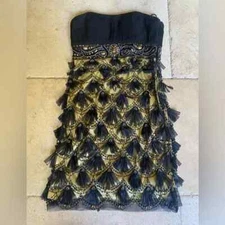 Sue Wong Nocturne Beaded Black & Gold Strapless Gatsby Cocktail Mini Dress 4