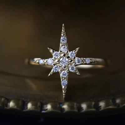 1.50 Ct Round Cut Simulated Diamond Engagement Star Ring 14k Yellow Gold Plated