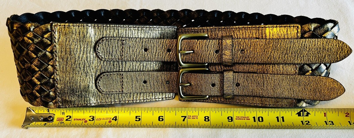 Linea Pelle Belt Womens Medium Black Gold Double Ring Buckle Faux Leather LP 1.5 The Reign Belt | Linea Pelle main image 2
