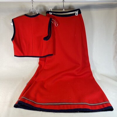 Vintage wool Danica Folk Style Vest and Skirt Set, One Size, Red and Blue Vintage Danico Model 100% Wool Red & Blue Scandinavian Vest  main image 3