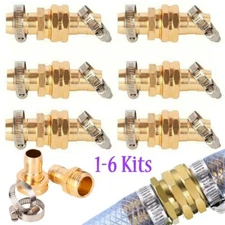 6pc 3/4" 5/8" Garden Brass Hose Mender End Repair Kit Hose Connector Male Female