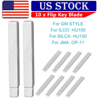 10X Replacement Uncut Flip Remote Key Blank Blade for GM Type HU100 OP-11