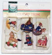 Kurt Adler 6 Vintage Wooden Miniature Christmas Tree Ornaments 1982 - NOS Taiwan