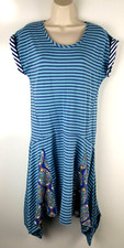NWT Matilda Jane Womens Walkabout Dress Sz Small Blue Striped Asymmetrical Hem