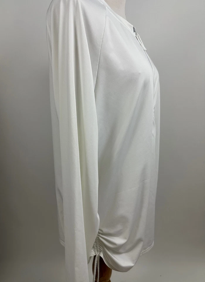 LL BEAN white 1/2 zip long sleeve UV shirt Ruchhed sides Women's XL - Image 2 of 4