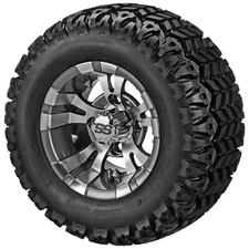 (4) Golf Cart 20x10-10 Sierra Sport A/T Tire on 10x7 Gunmetal Gray Vampire Wheel