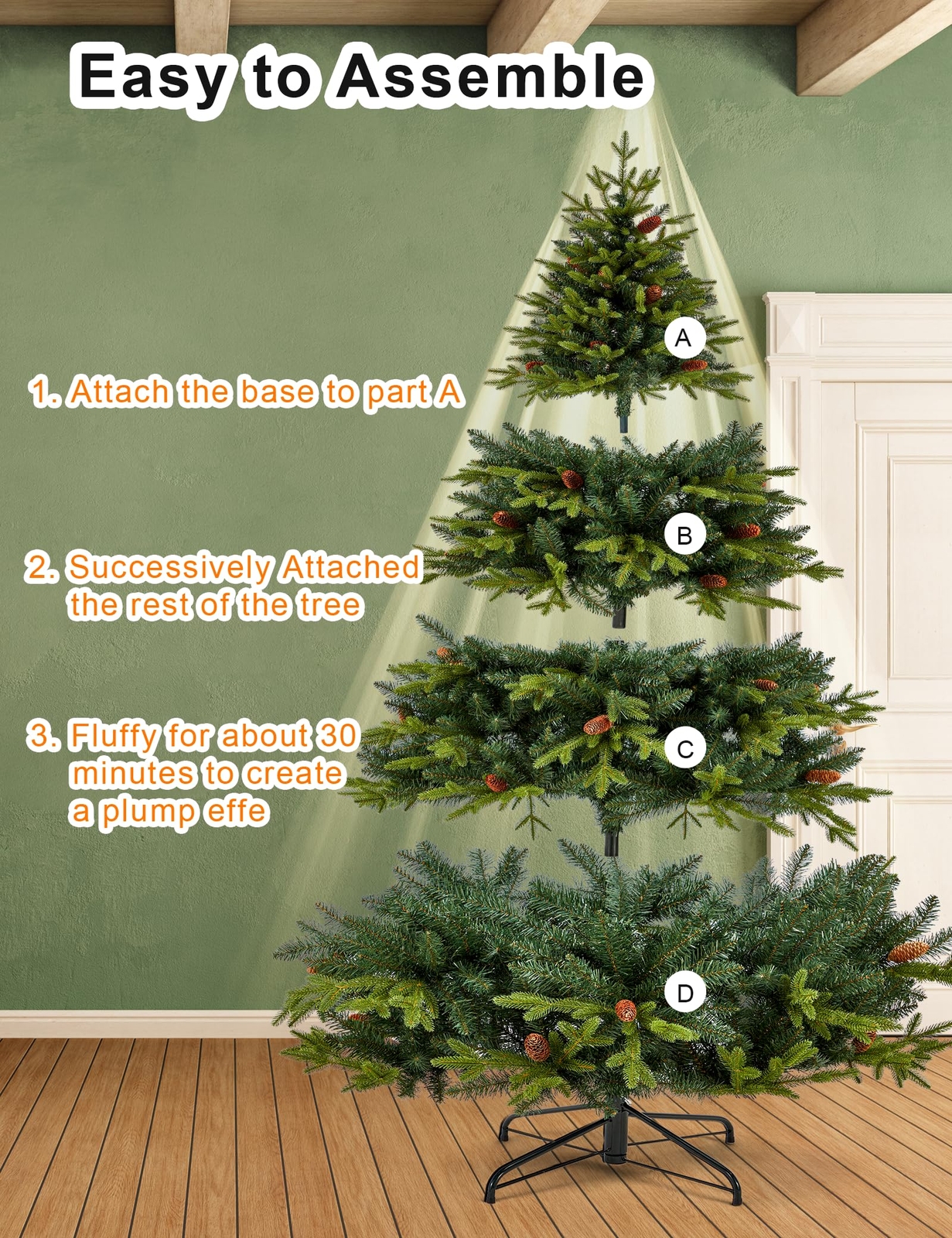 7.5ft Christmas Xmax Tree, 1800 Branch Tips Artificial Christmas Tree