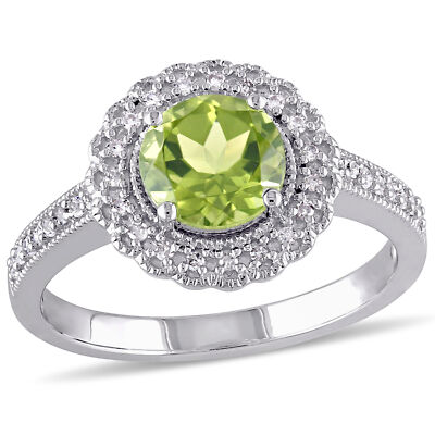 Amour Sterling Silver Peridot and 1/6CT TDW Diamond Ring