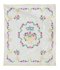 Appliqued Flower Quilt, 1930's-1940's 77" X 90"